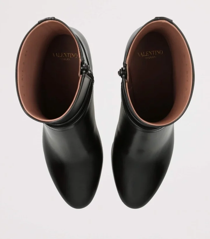 Valentino Garavani Leather Pattie Heeled Ankle Boots 75 - Image 4