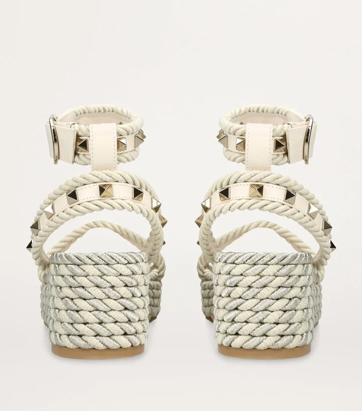 Valentino Garavani Leather Rockstud Espadrille Sandals 45 - Image 2