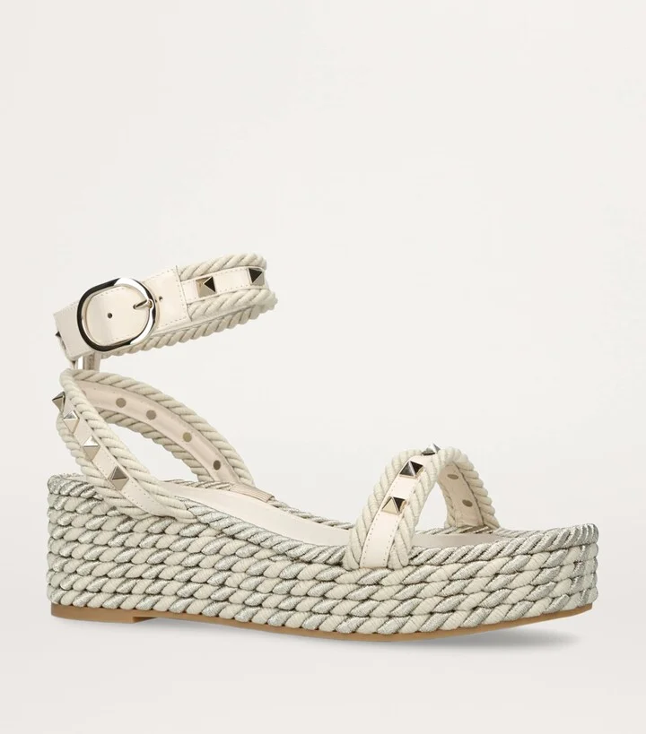 Valentino Garavani Leather Rockstud Espadrille Sandals 45 - Image 3