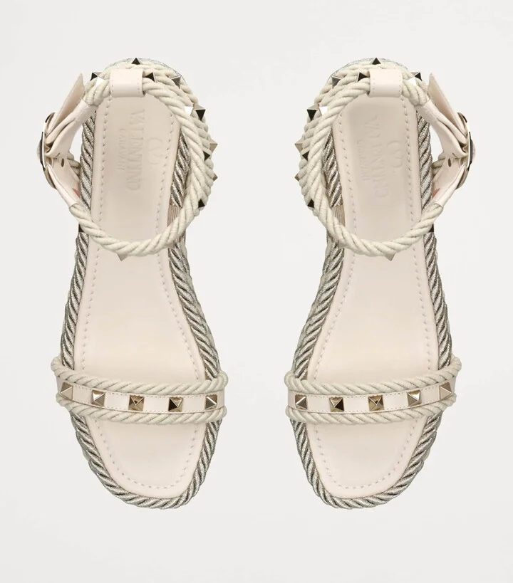 Valentino Garavani Leather Rockstud Espadrille Sandals 45 - Image 4