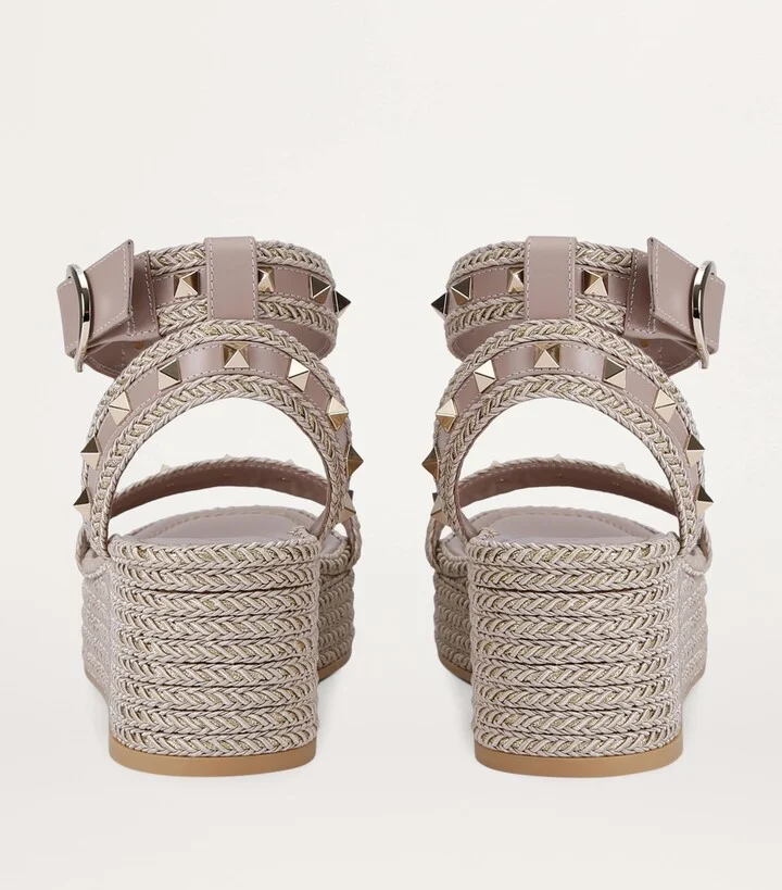 Valentino Garavani Leather Rockstud Espadrille Sandals 45 - Image 2