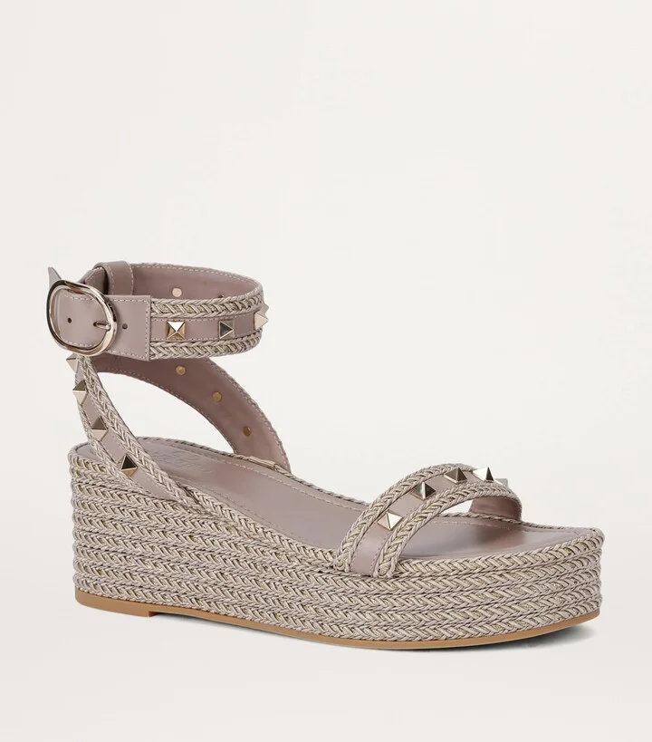 Valentino Garavani Leather Rockstud Espadrille Sandals 45 - Image 3