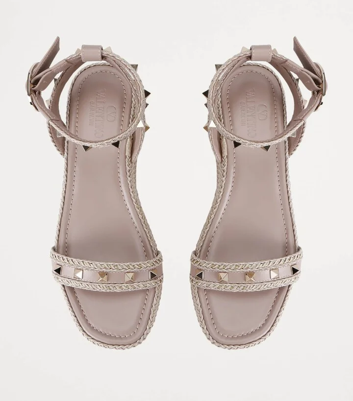 Valentino Garavani Leather Rockstud Espadrille Sandals 45 - Image 4