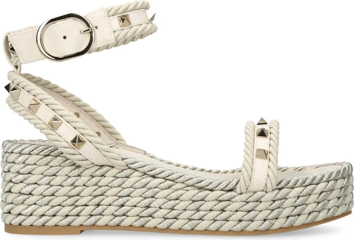 Valentino Garavani Leather Rockstud Espadrille Sandals 45