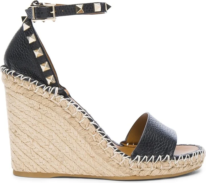 Valentino Garavani Leather Rockstud Espadrilles in Black