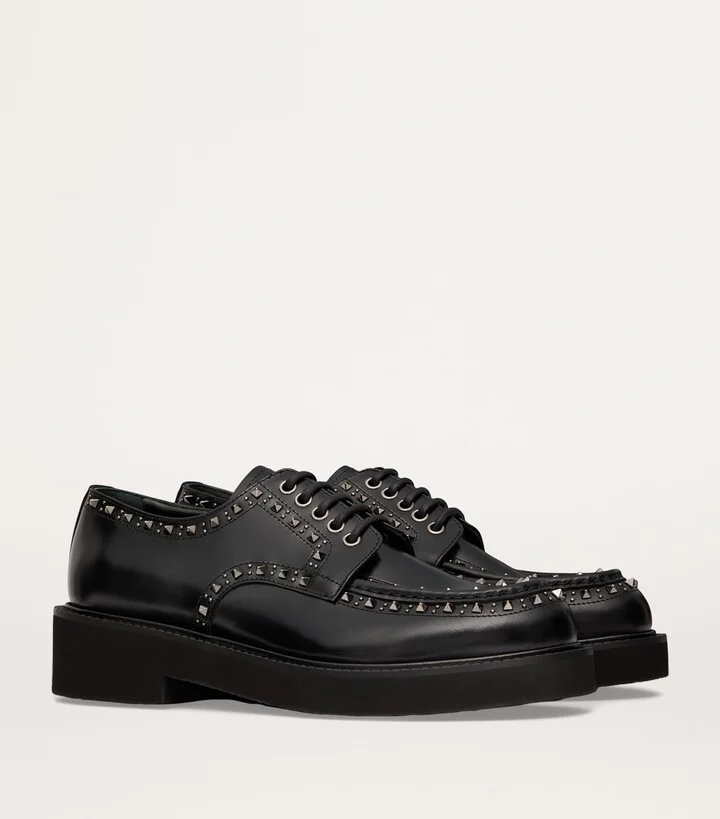 Valentino Garavani Leather Rockstud Gentleglam Derby Shoes - Image 4