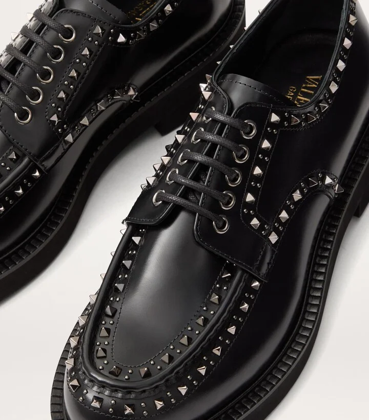 Valentino Garavani Leather Rockstud Gentleglam Derby Shoes - Image 5