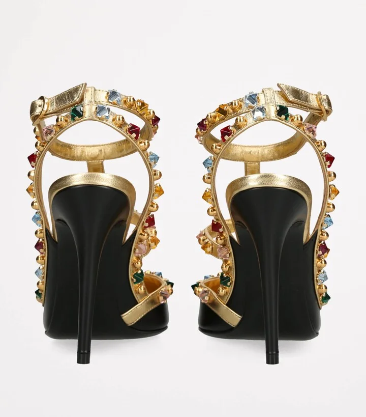 Valentino Garavani Leather Strass-Embellished Rockstud Heels 100 - Image 2