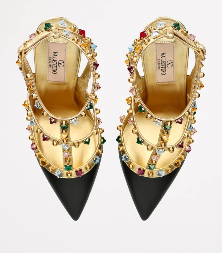 Valentino Garavani Leather Strass-Embellished Rockstud Heels 100 - Image 4