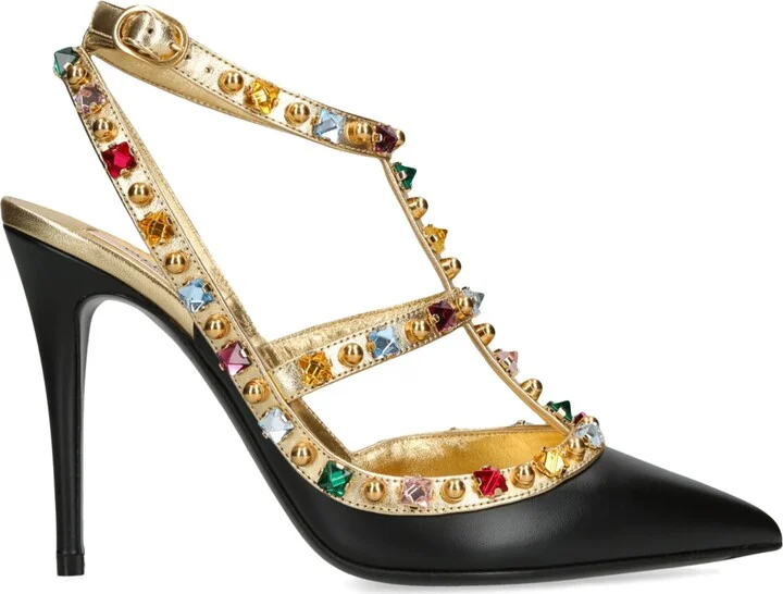 Valentino Garavani Leather Strass-Embellished Rockstud Heels 100