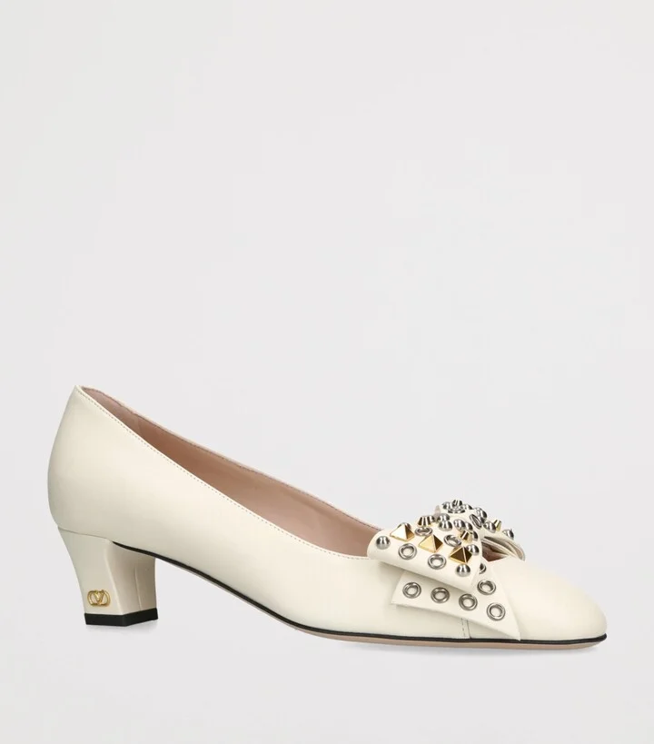 Valentino Garavani Leather Studded Bowow Pumps 45 - Image 3