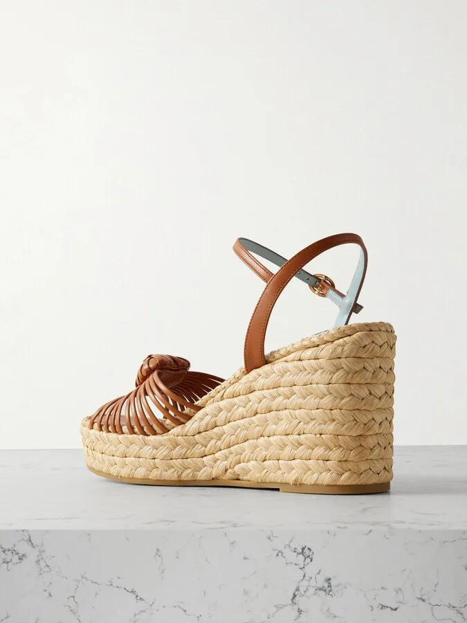 Valentino Garavani - Leather-trimmed Wedge Espadrilles - Brown - Image 3