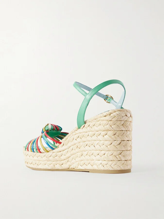 Valentino Garavani - Leather-trimmed Wedge Espadrilles - Multi - Image 3