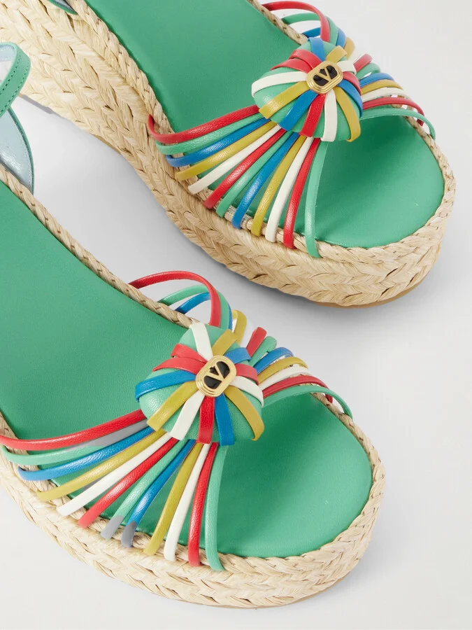 Valentino Garavani - Leather-trimmed Wedge Espadrilles - Multi - Image 4