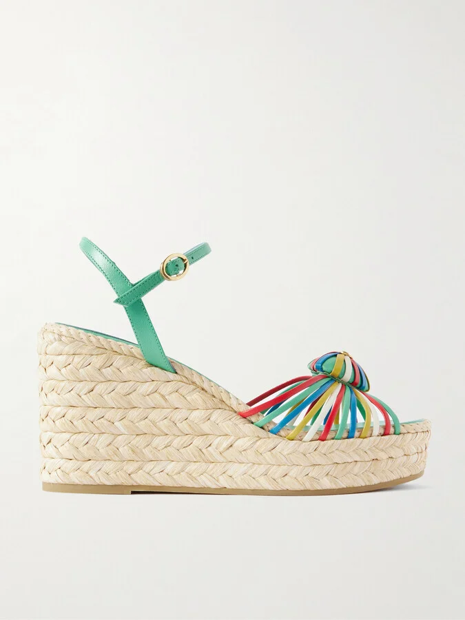 Valentino Garavani - Leather-trimmed Wedge Espadrilles - Multi
