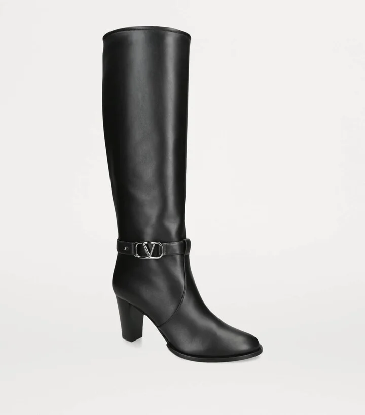 Valentino Garavani Leather VLogo Knee-High Boots 75 - Image 3