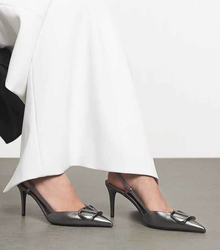 Valentino Garavani Leather VLogo Slingback Pumps 80 - Image 2