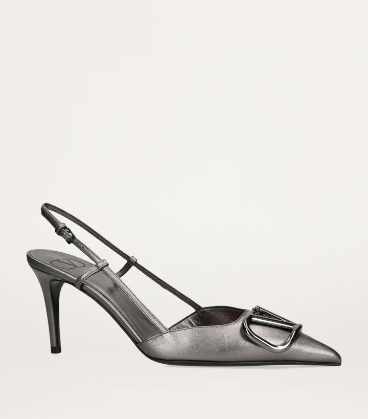 Valentino Garavani Leather VLogo Slingback Pumps 80 - Image 3