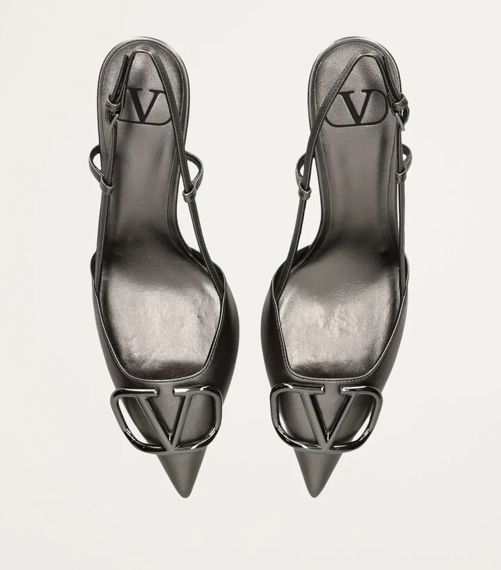 Valentino Garavani Leather VLogo Slingback Pumps 80 - Image 4