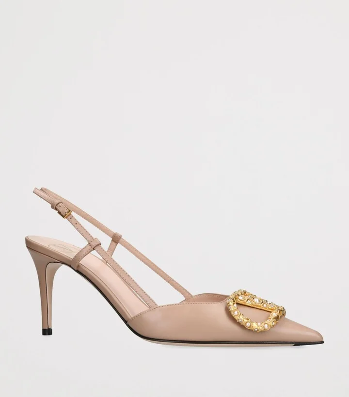 Valentino Garavani Leather VLogo Slingback Pumps 80 - Image 3
