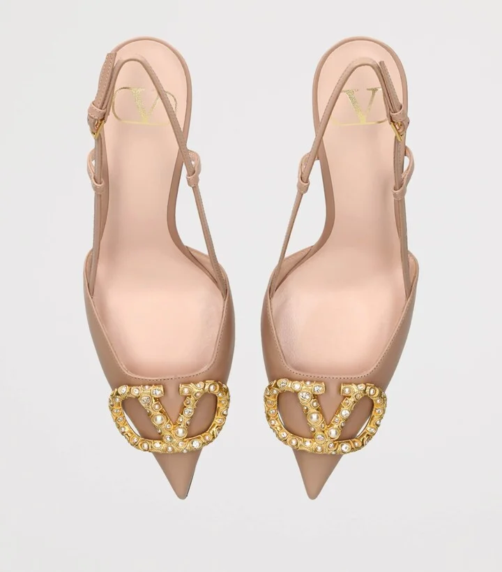 Valentino Garavani Leather VLogo Slingback Pumps 80 - Image 4