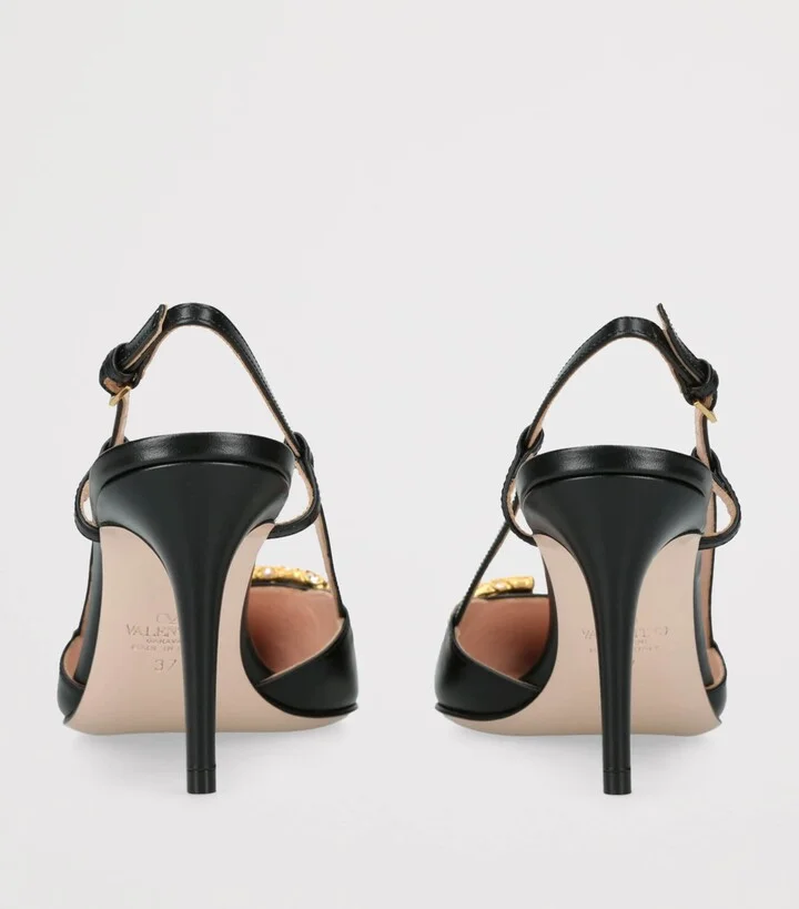 Valentino Garavani Leather VLogo Slingback Pumps 80 - Image 2