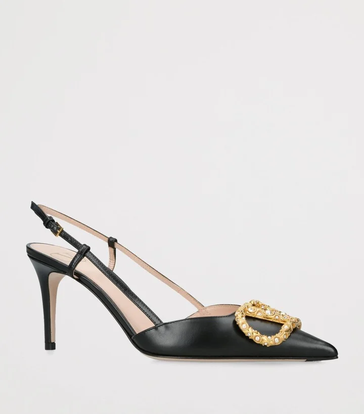 Valentino Garavani Leather VLogo Slingback Pumps 80 - Image 3