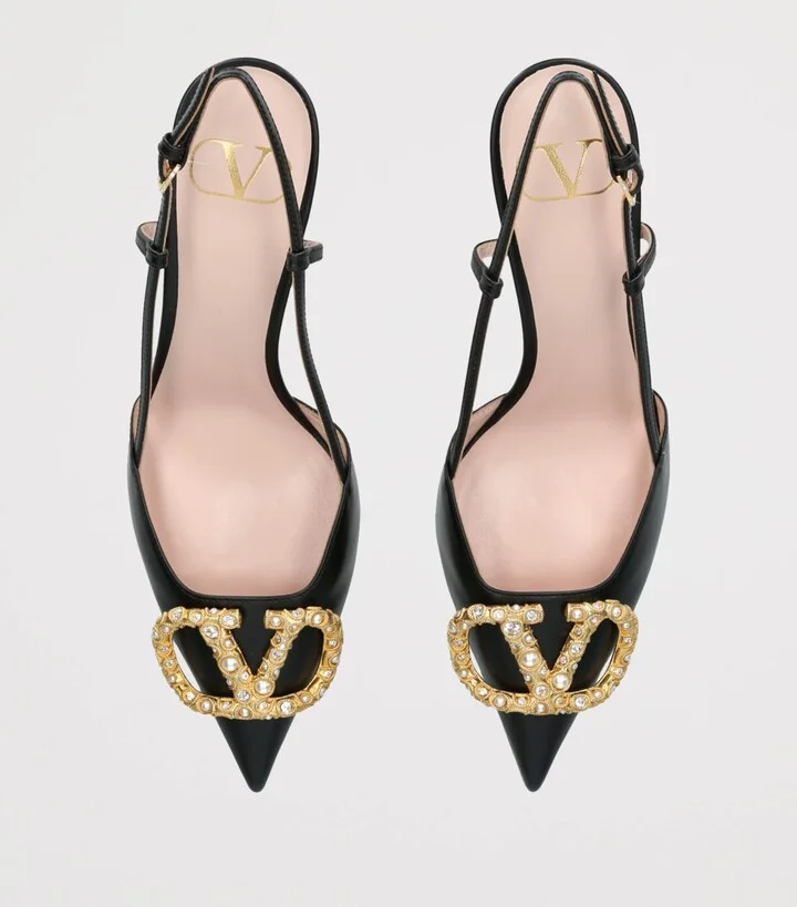 Valentino Garavani Leather VLogo Slingback Pumps 80 - Image 4
