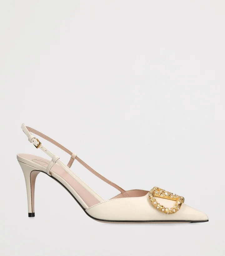 Valentino Garavani Leather VLogo Slingback Pumps 80 - Image 3