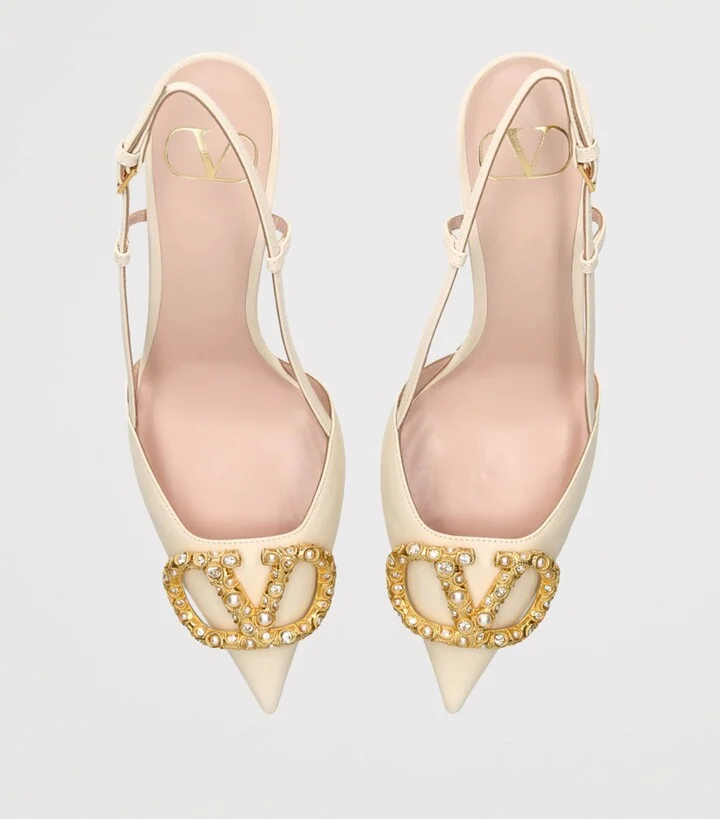 Valentino Garavani Leather VLogo Slingback Pumps 80 - Image 4