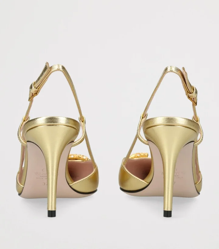 Valentino Garavani Leather VLogo Strass Slingback Pumps 80 - Image 2