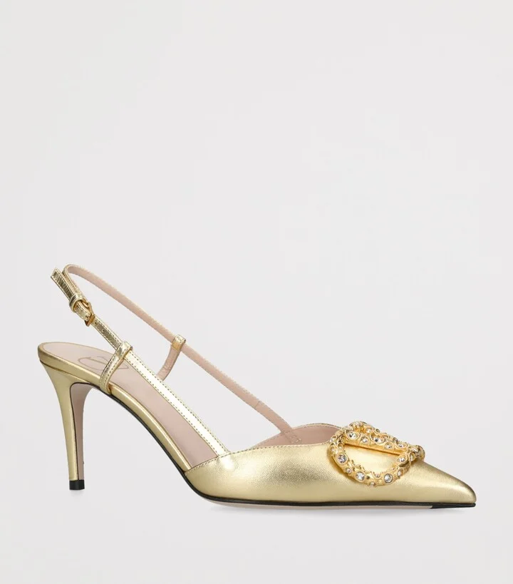 Valentino Garavani Leather VLogo Strass Slingback Pumps 80 - Image 3