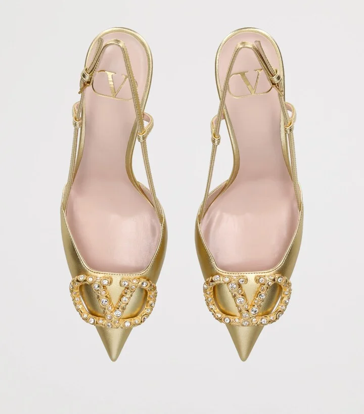 Valentino Garavani Leather VLogo Strass Slingback Pumps 80 - Image 4