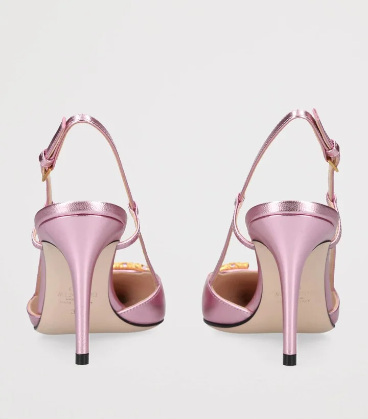 Valentino Garavani Leather VLogo Strass Slingback Pumps 80 - Image 2