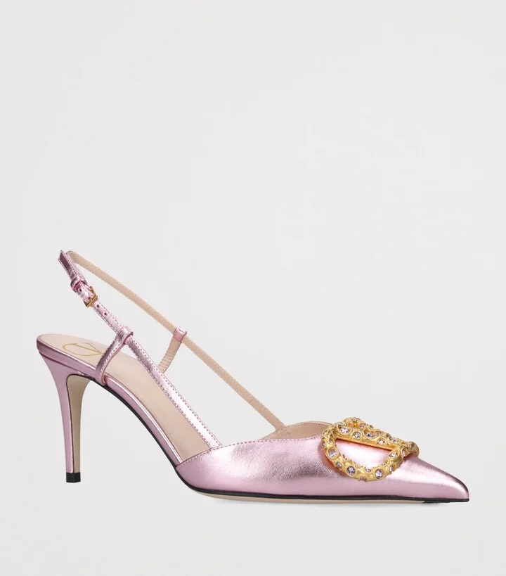 Valentino Garavani Leather VLogo Strass Slingback Pumps 80 - Image 3