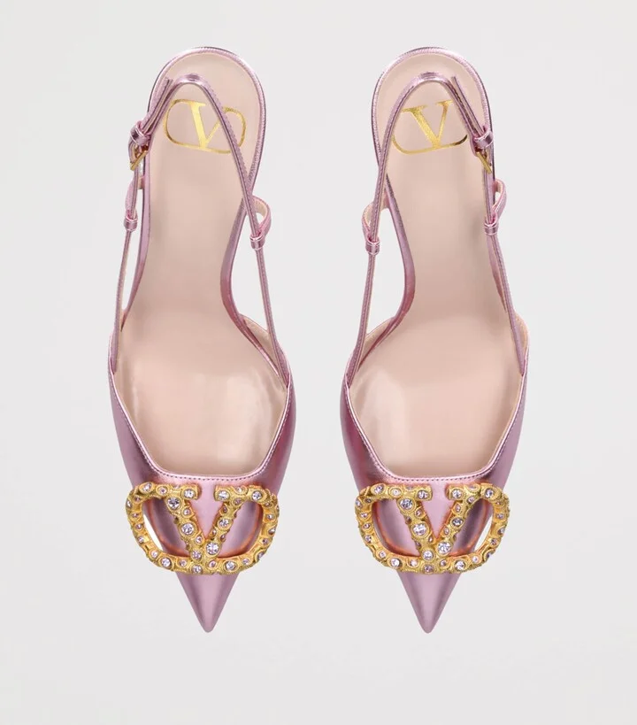 Valentino Garavani Leather VLogo Strass Slingback Pumps 80 - Image 4
