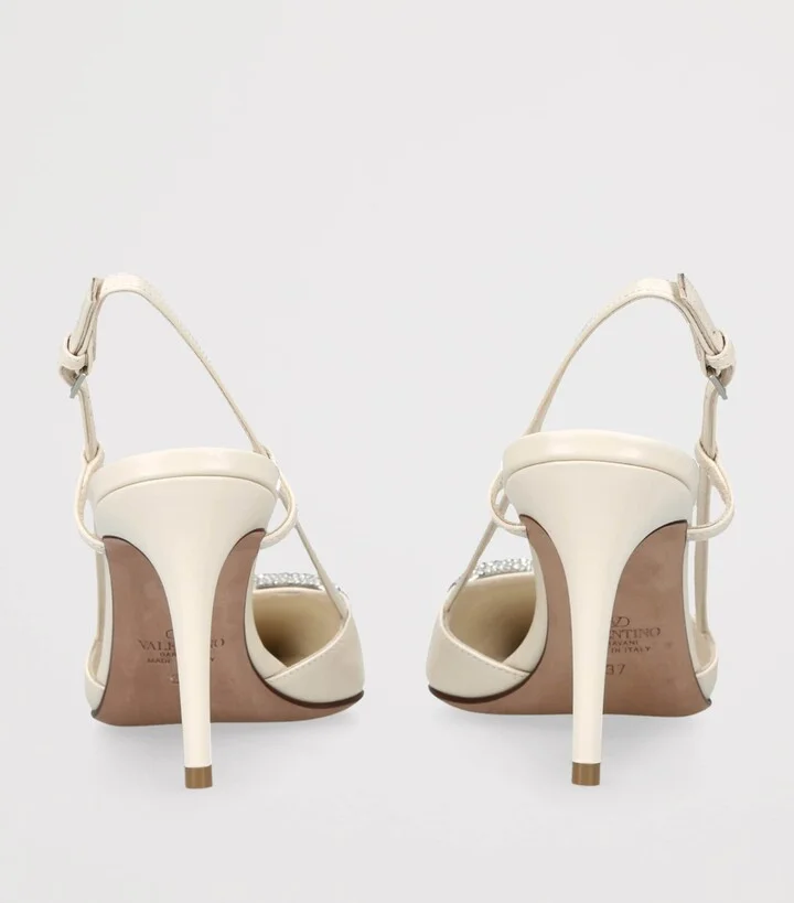 Valentino Garavani Leather VLogo Strass Slingback Pumps 80 - Image 2