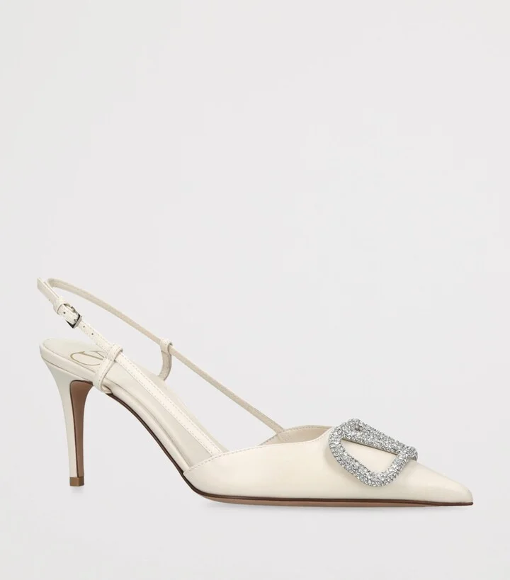 Valentino Garavani Leather VLogo Strass Slingback Pumps 80 - Image 3