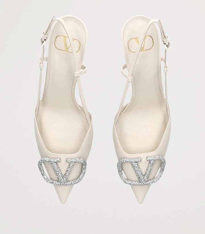 Valentino Garavani Leather VLogo Strass Slingback Pumps 80 - Image 4