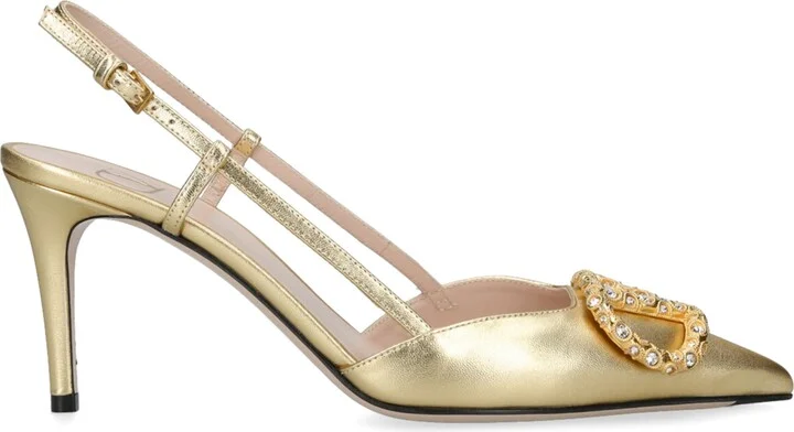 Valentino Garavani Leather VLogo Strass Slingback Pumps 80