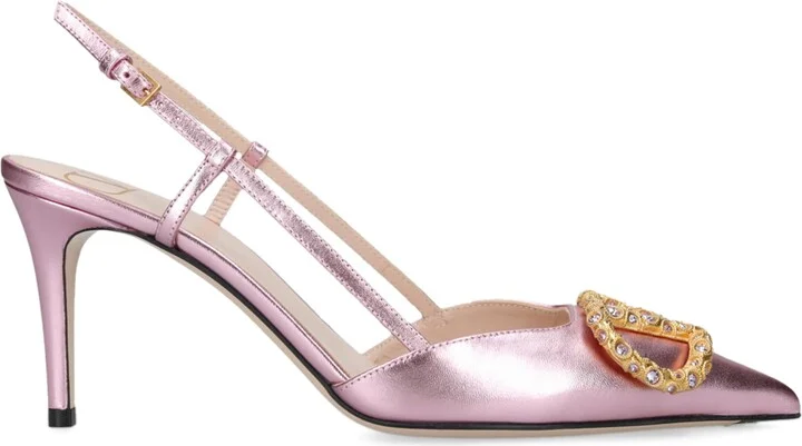 Valentino Garavani Leather VLogo Strass Slingback Pumps 80