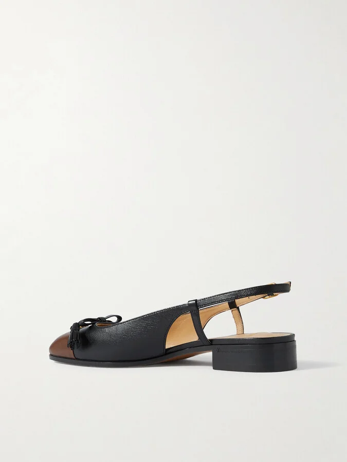 Valentino Garavani - Logo-embellished Tasseled Leather Slingback Ballet Flats - Black - Image 3