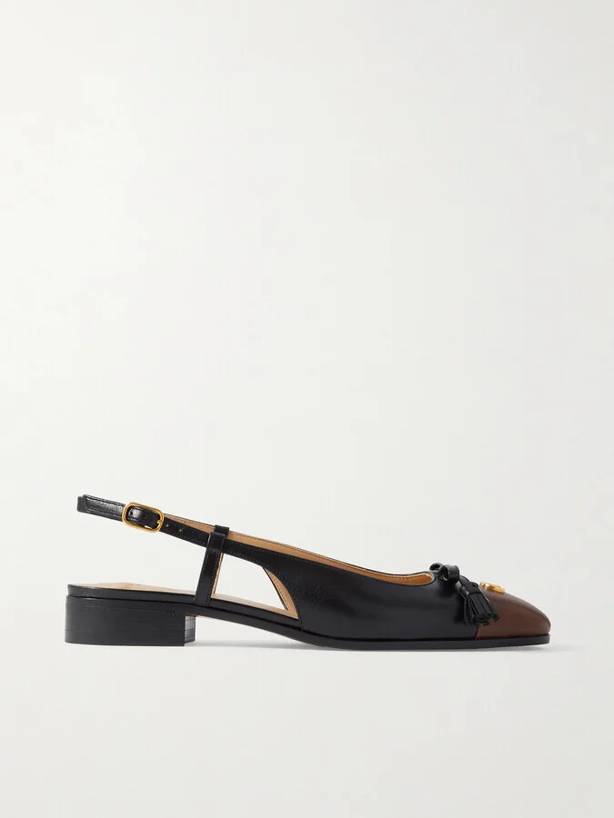 Valentino Garavani - Logo-embellished Tasseled Leather Slingback Ballet Flats - Black