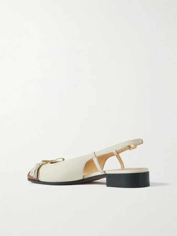 Valentino Garavani - Logo-embellished Tasseled Leather Slingback Ballet Flats - Off-white - Image 3
