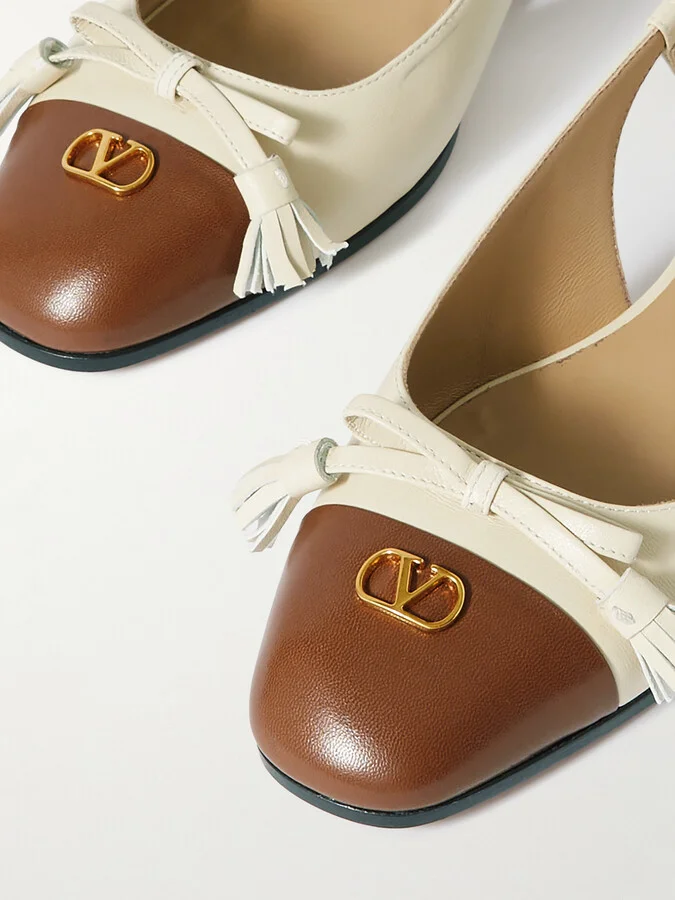 Valentino Garavani - Logo-embellished Tasseled Leather Slingback Ballet Flats - Off-white - Image 5