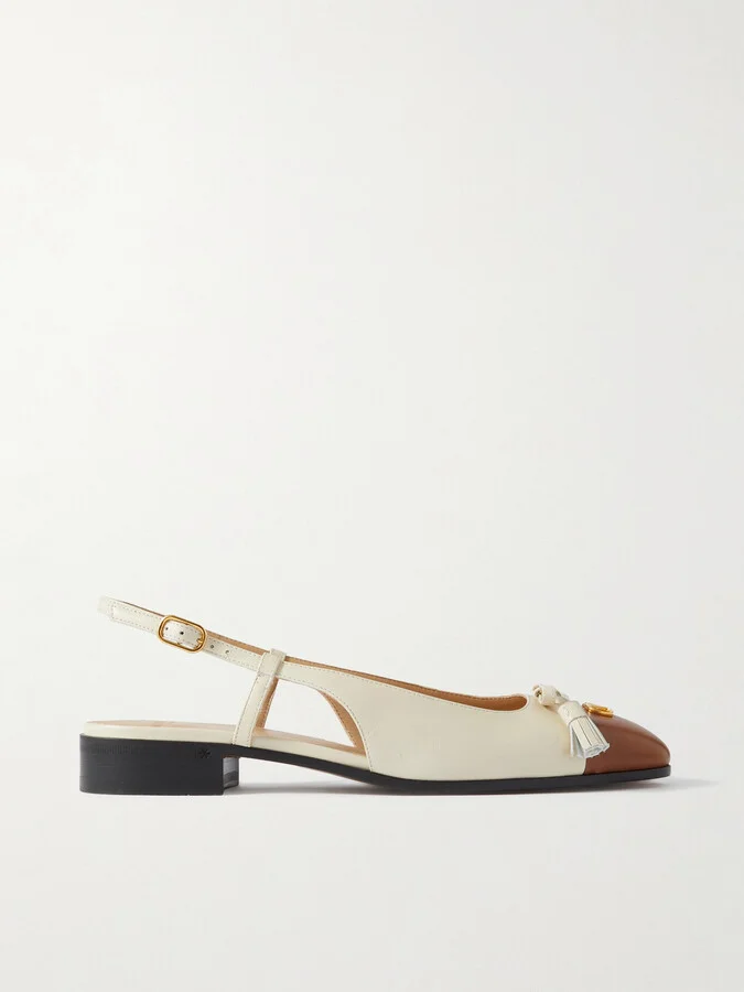 Valentino Garavani - Logo-embellished Tasseled Leather Slingback Ballet Flats - Off-white