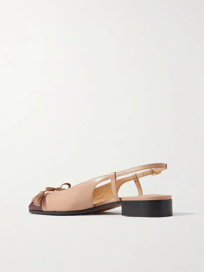 Valentino Garavani - Logo-embellished Tasseled Leather Slingback Ballet Flats - Pink - Image 3
