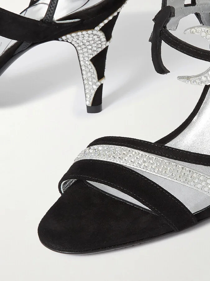 Valentino Garavani - L'une Et L'autre 85 Crystal-embellished Suede And Leather Slingback Sandals - Silver - Image 4