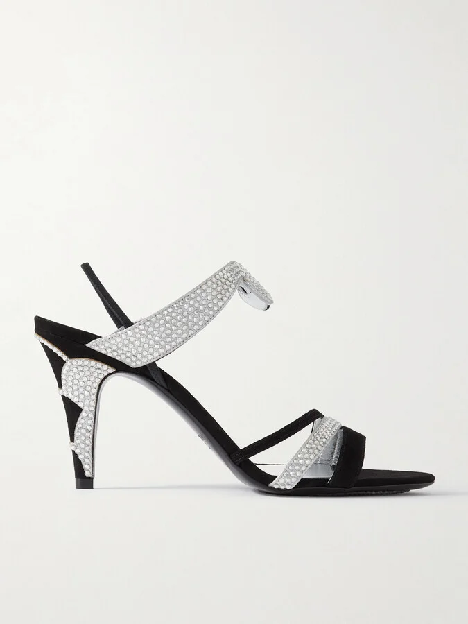 Valentino Garavani - L'une Et L'autre 85 Crystal-embellished Suede And Leather Slingback Sandals - Silver