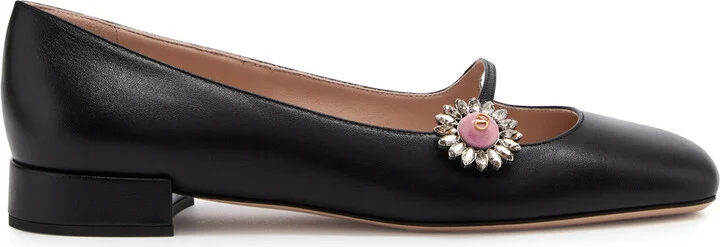 Valentino Garavani Mary Jane Embellished Leather Ballet Flats